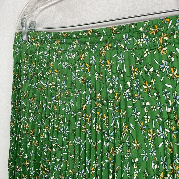 MAX STUDIO Skirt Medium Ditsy Floral Pleated Midi Lightweight Breathable Green - Picture 6 of 11